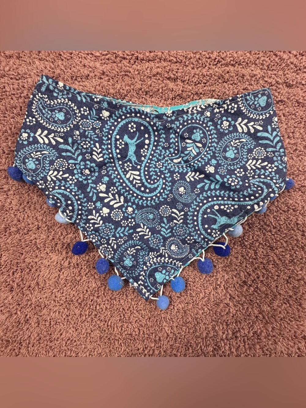 Dog Bandana, blue floral pattern, reversible, washable, 8” w/ snaps, or tie